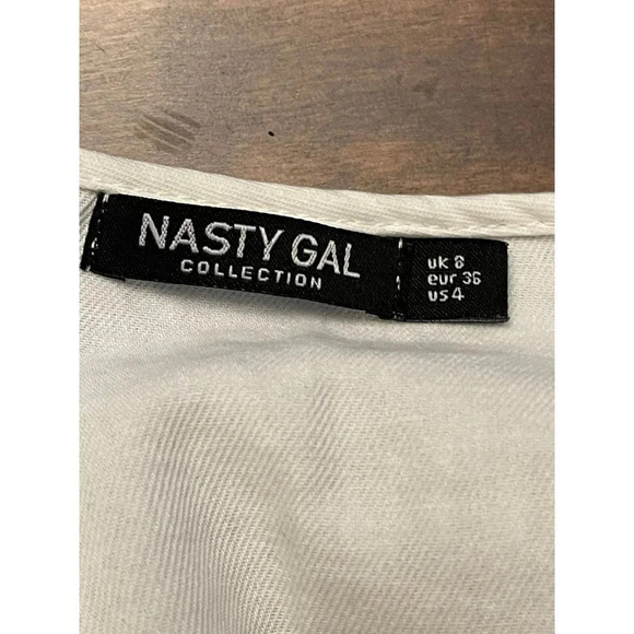 Nasty Gal Collection Womens Cotton Puff Sleeve Wrap Midi Dress White Sz 4 - Picture 9 of 9